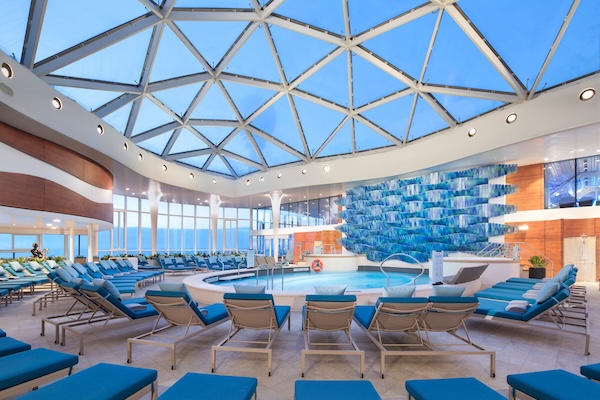The Celebrity Beyond's solarium is an amazing spot to experience some downtime during your marriage cruise.