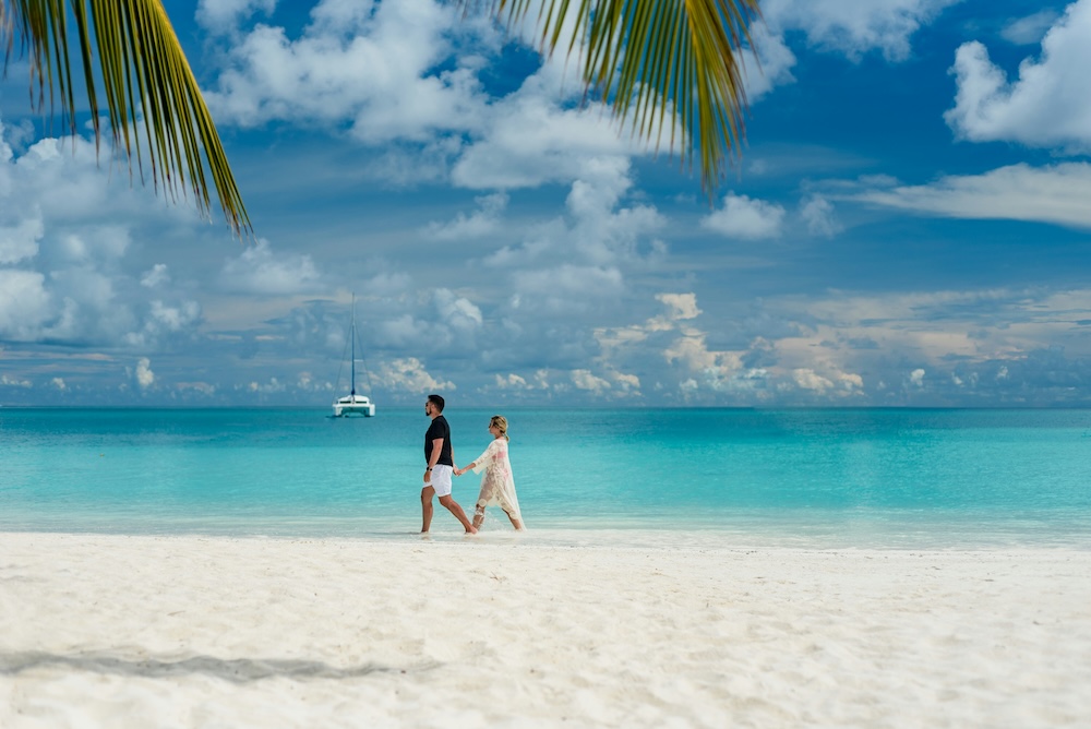 christian marriage cruise retreat, peaceful tropical ocean view from a beach in the morning